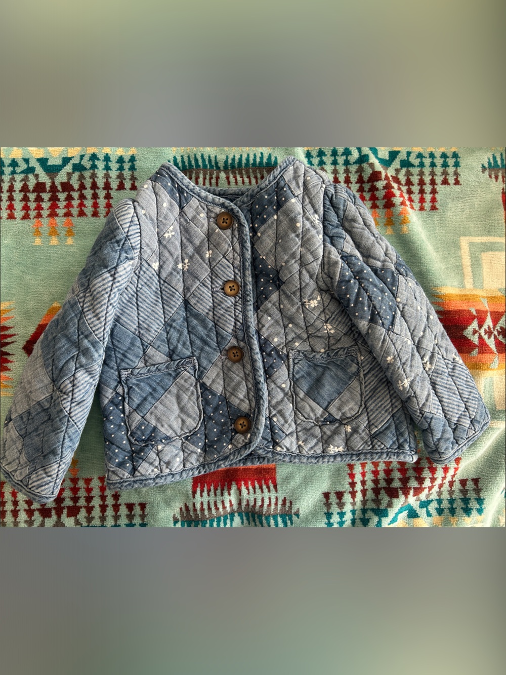 GAP Quilted Denim-Effect Blue Puffer Jacket